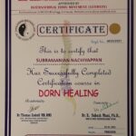 Certificate in Dorn Healing for Subramanian Nachiyappan | Subra Yoga USA
