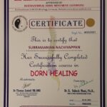 Certificate in Dorn Healing for Subramanian Nachiyappan | Subra Yoga USA